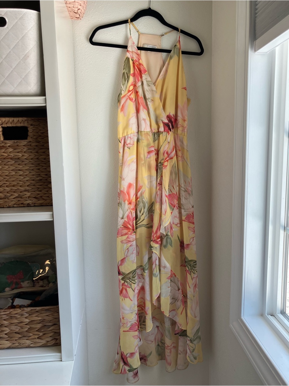 Lavender Brown Yellow Floral Wrap Maxi Dress
